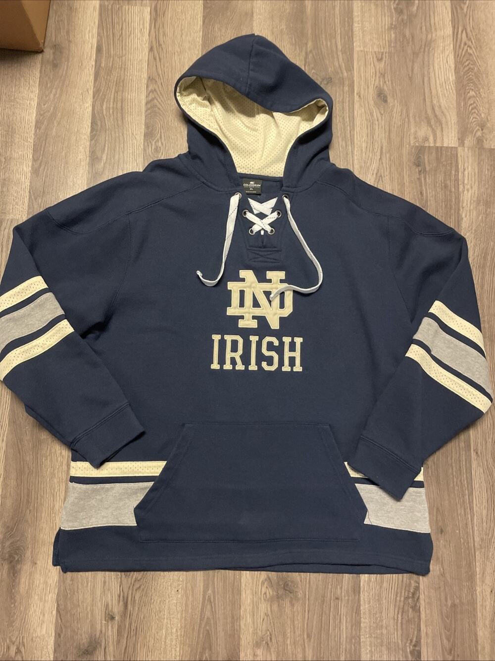 Notre Dame Jersey Mens XL Blue Gold Hockey Hoodie Colosseum Pullover Sweatshirt